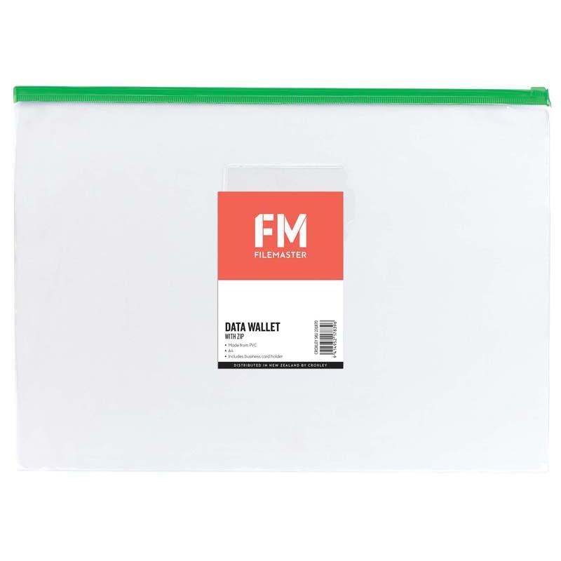 FM Data Wallet A4 Clear PVC With Zip Assorted