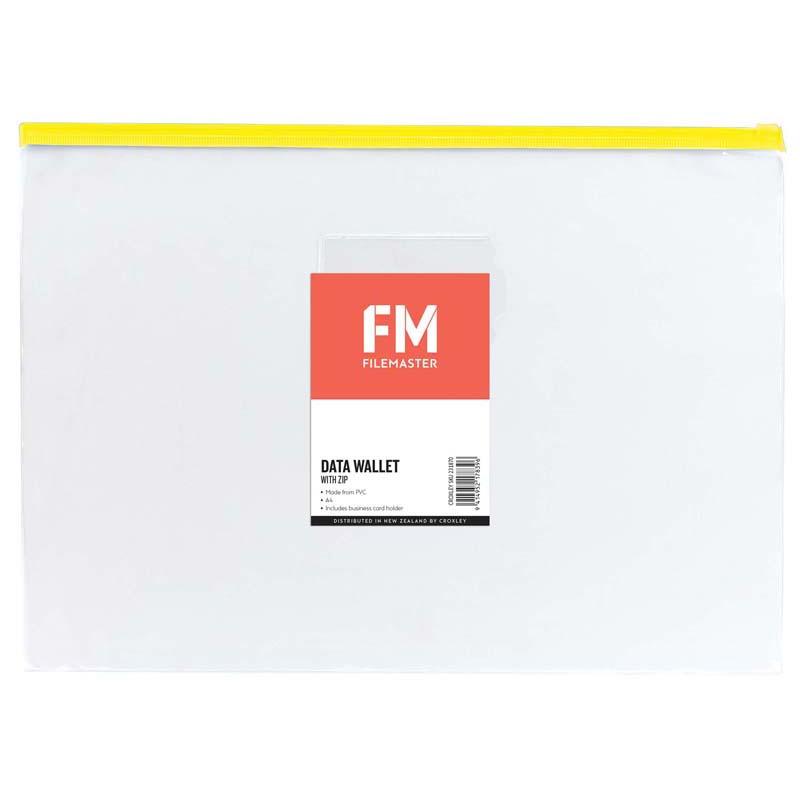 FM Data Wallet A4 Clear PVC With Zip Assorted