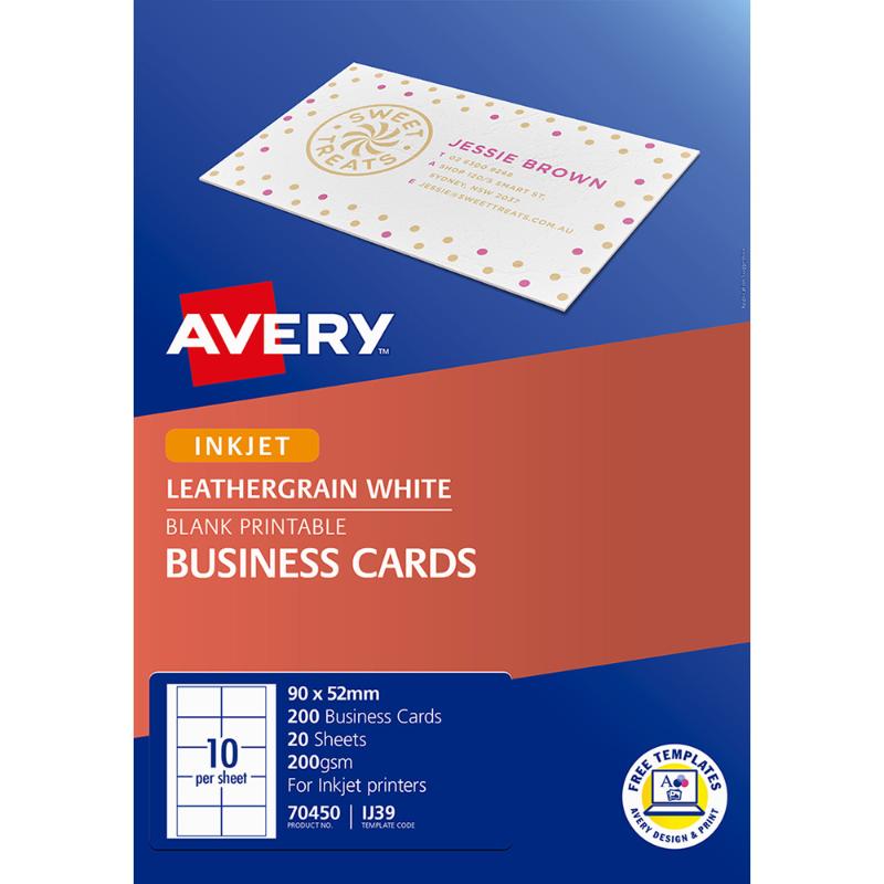 Avery Business Cards Leathergrain 190gsm Inkjet Laser 10up 20 Sheets IJ39