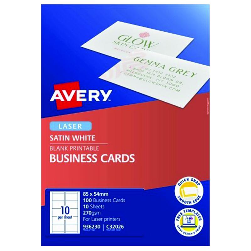 Avery Business Cards Satin Finish 270gsm Laser 10up 10 Sheets