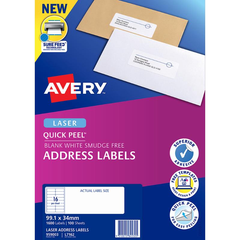 Avery Label L7162-100 Popup Quick Peel 99x34mm 16up 100 Sheets