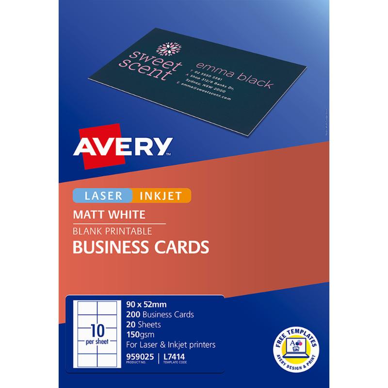 Avery Business Cards L7414-20 20 Inkjet Laser 10up 20 Sheets