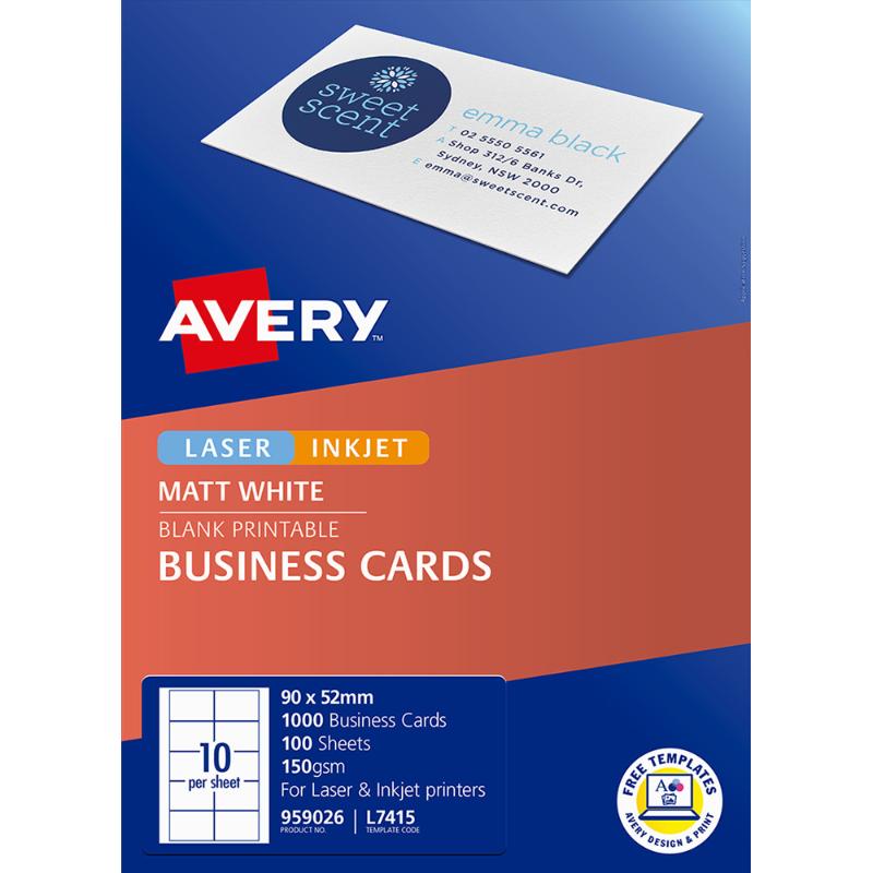 Avery Business Cards L7415-100 10up 100 Sheets Inkjet Laser