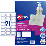 Avery Label L7560-25 Clear 21up 25 Sheets 63x38mm