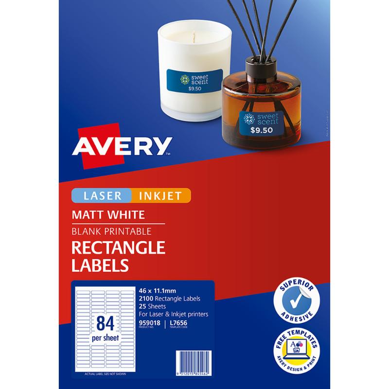 Avery Label L7656 Matt White 46x11.1mm 84up 25 Sheets