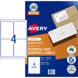 Avery Label J8169-50 Inkjet 4up 50 Sheets 99x139mm