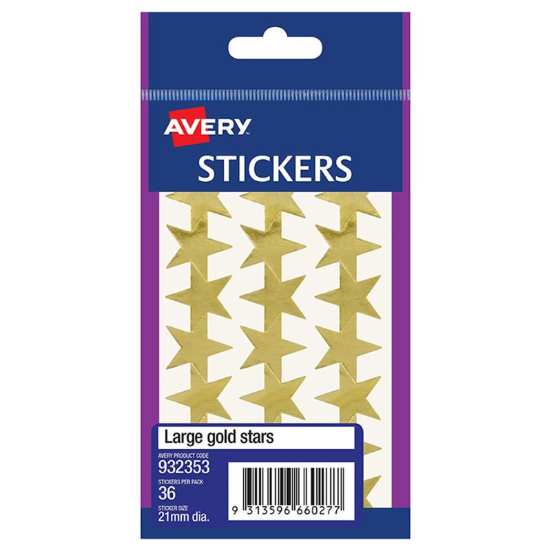 Avery Label Stars Large Gold 36 Pack