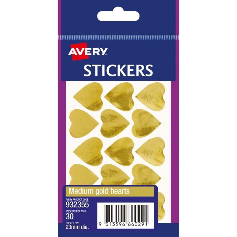 Avery Label Hearts Gold Medium 30 Pack