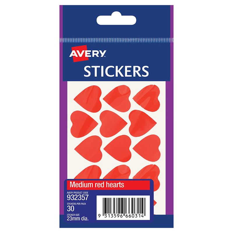 Avery Label Hearts Red Medium 30 Pack