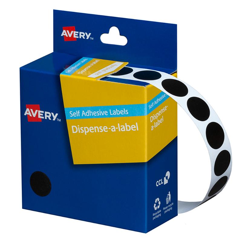 Avery Label Dispenser DMC14BK Black Round 14mm 1050 Pack