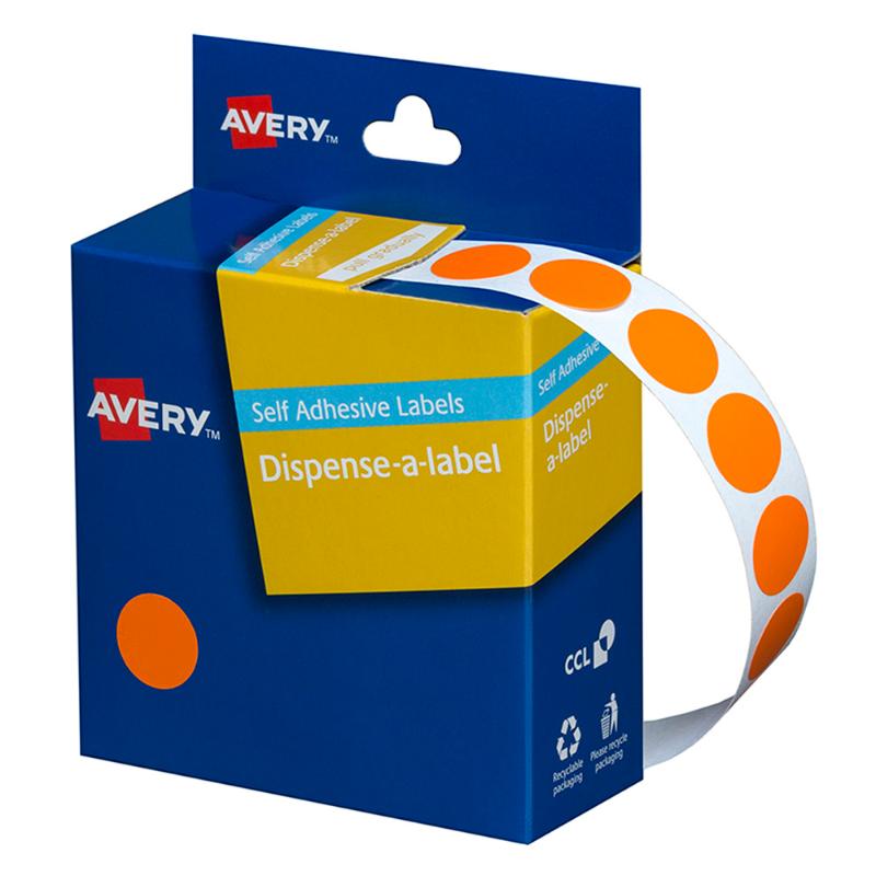 Avery Label Dispenser DMC14O Orange Round 14mm 1050 Pack