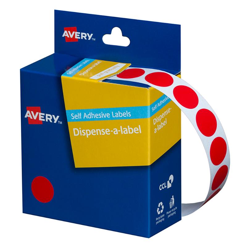 Avery Label Dispenser DMC14R Red Round 14mm 1050 Pack