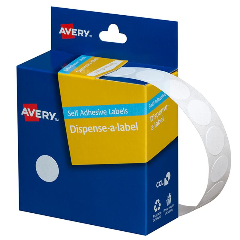 Avery Label Dispenser DMC14W White Round 14mm 1200 Pack