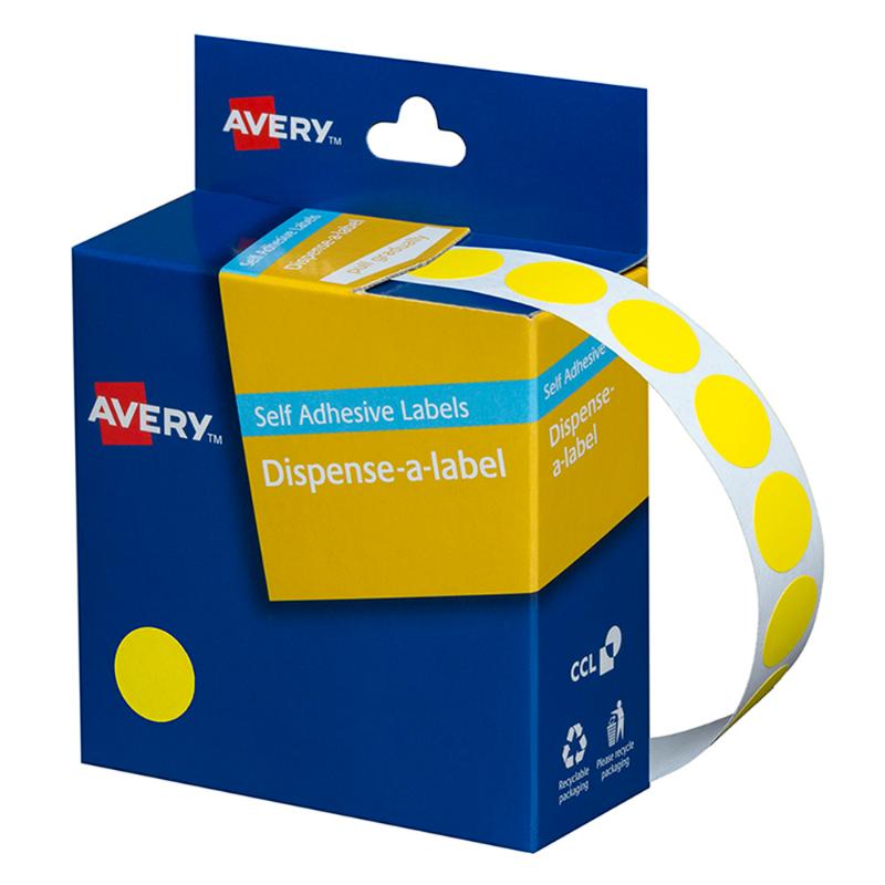 Avery Label Dispenser DMC14Y Yellow Round 14mm 1050 Pack