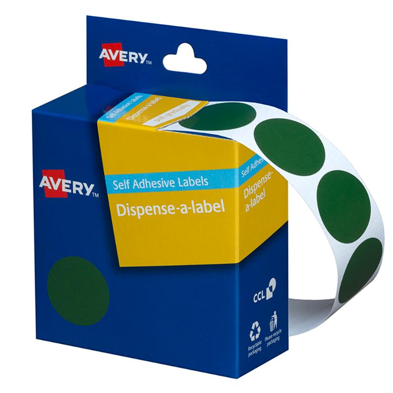 Avery Label Dispenser DMC24G Green Round 24mm 500 Pack