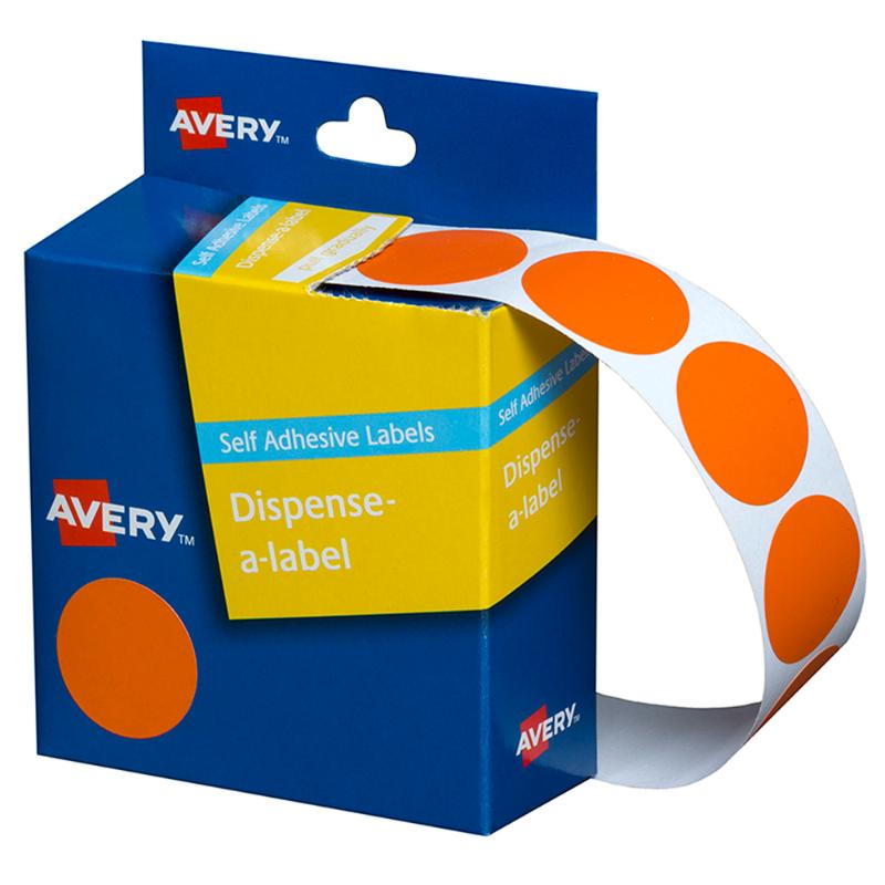 Avery Label Dispenser DMC24O Orange Round 24mm 500 Pack