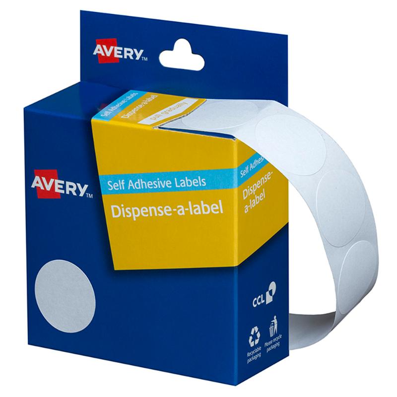 Avery Label Dispenser DMC24W White Round 24mm 550 Pack