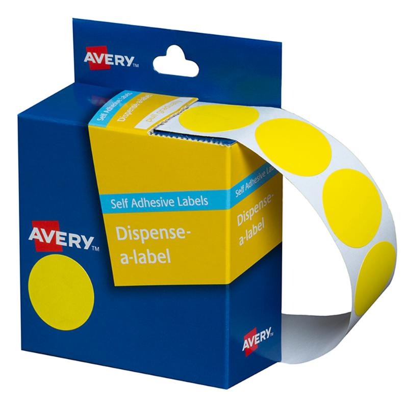 Avery Label Dispenser DMC24Y Yellow Round 24mm 500 Pack