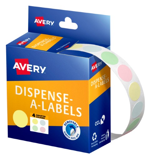 Avery Assorted Pastel Colour Dispenser Dot Stickers 14mm 600pk