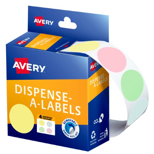 Avery Assorted Pastel Colour Dispenser Dot Stickers 24mm 300pk