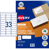 Avery Label J8157-50 Inkjet 33up 50 Sheets 64x24mm