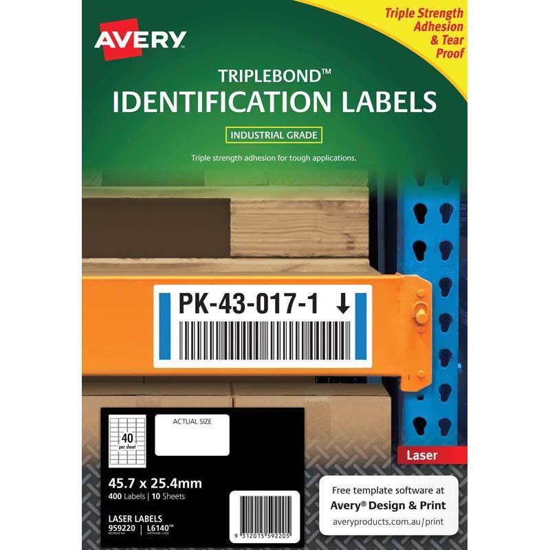 Avery Triplebond Label L6140 White Laser 45.7x25.4mm 40up 10 Sheets