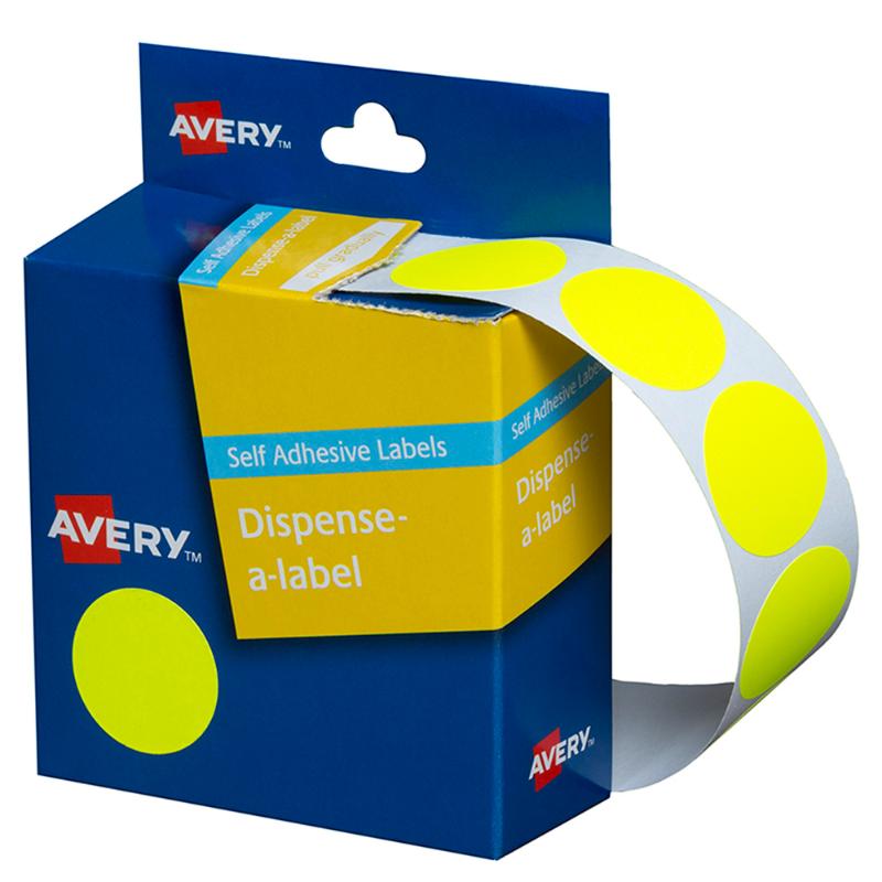 Avery Label Dispenser DMC24FY Yellow Fluoro Round 24mm 350 Pack