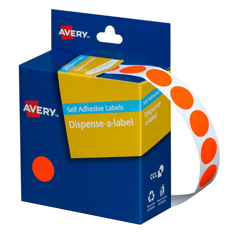 Avery Label Dispenser DMC14FR Red Fluoro Round 14mm 700 Pack