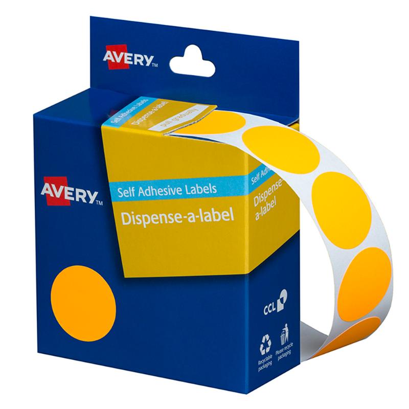 Avery Label Dispenser DMC24FO Orange Fluoro Round 24mm 350 Pack