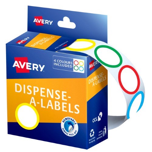 Avery Label Dispenser Assorted Rings Round 24mm 300 Pack