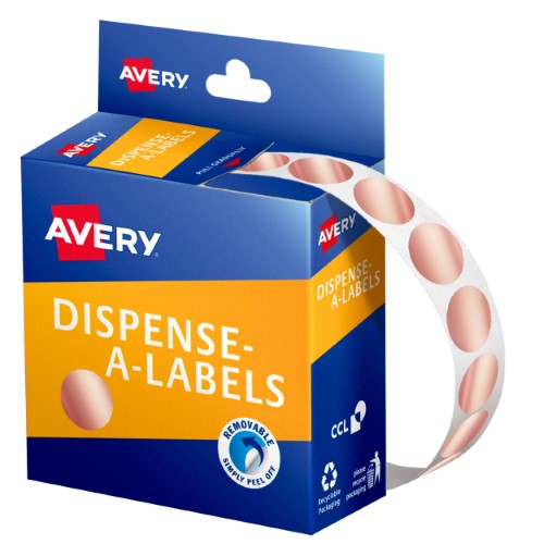 Avery Label Dispenser Rose Gold Round 14mm 500 Pack