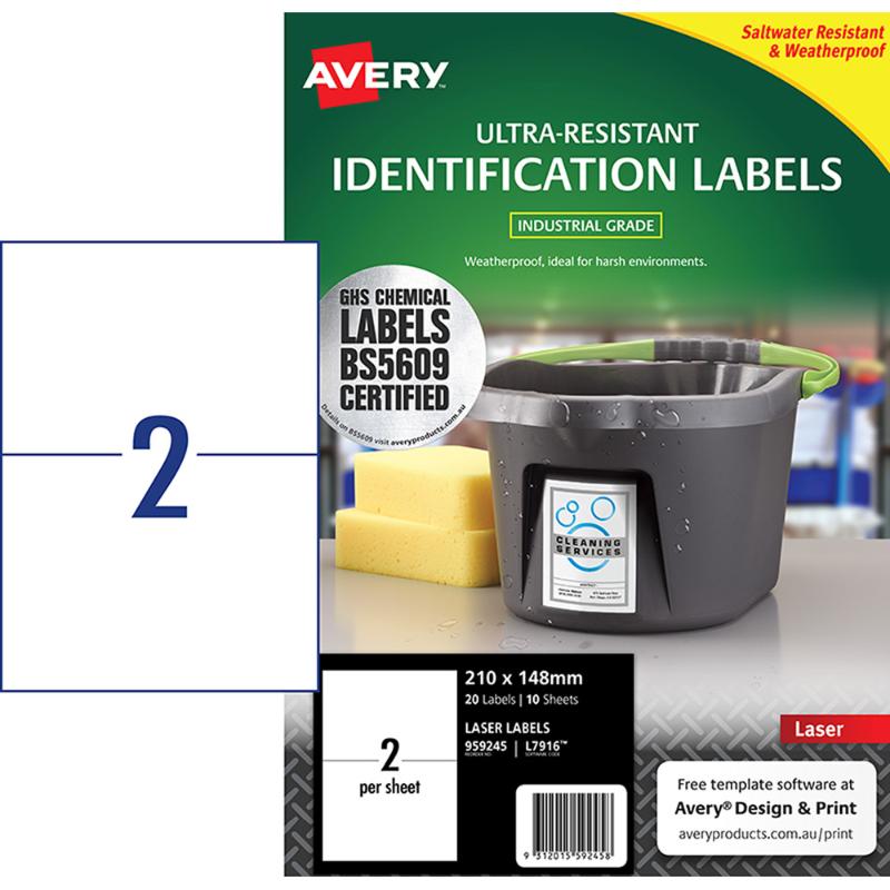 Avery Ultra Resistant ID Label L7916 White Laser 210x148mm 2up 10 Sheets