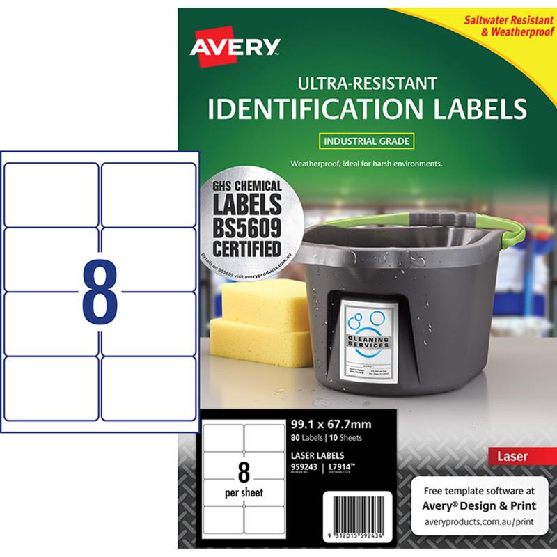 Avery Ultra Resistant ID Label L7914 White Laser 99.1x67.7mm 8up 10 Sheets