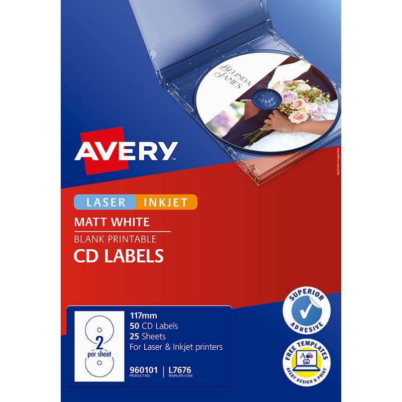 Avery Label L7676-25 CD-R/DVD 2up 25 Sheets