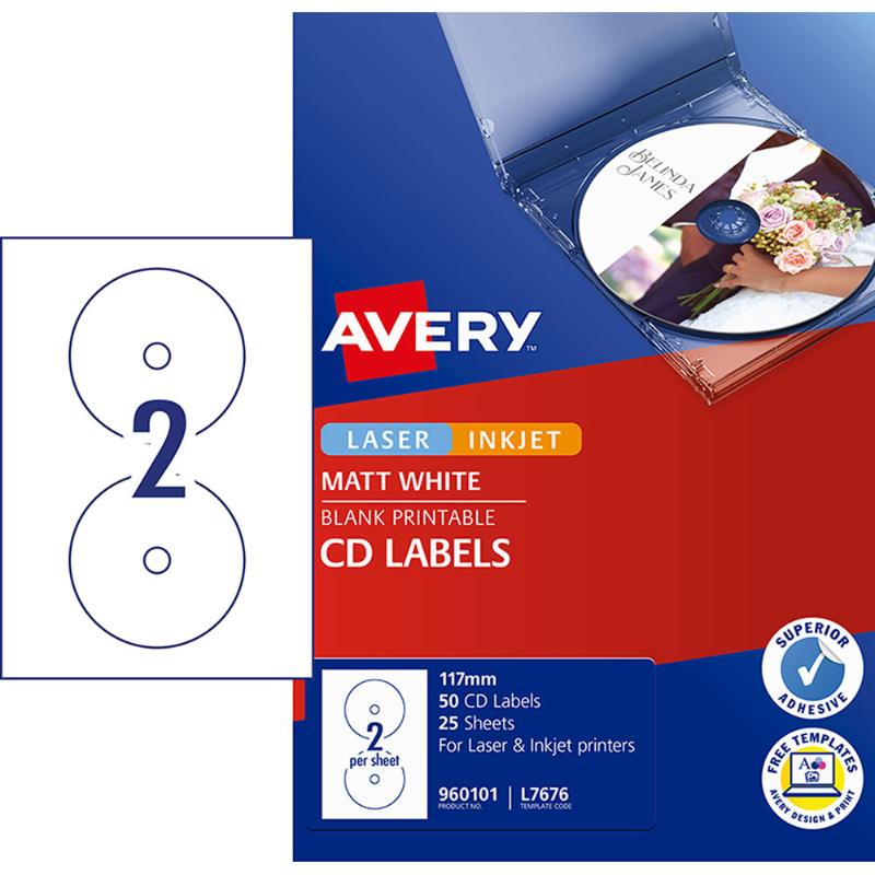 Avery Label L7676-25 CD-R/DVD 2up 25 Sheets