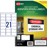 Avery Heavy Duty ID Label L7060 White Laser 63.5x38.1mm 21up 25 Sheets