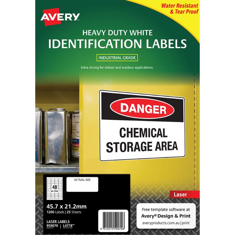 Avery Heavy Duty ID Label L4778 White Laser 45.7x21.2mm 48up 25 Sheets