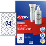 Avery Label L6112C Crystal Clear Round 40mm 24up 10 Sheets