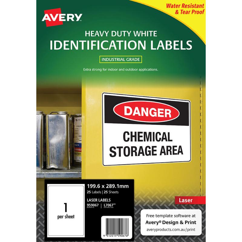 Avery Heavy Duty ID Label L7067 White Laser 199.6x289.1mm 1up 25 Sheets