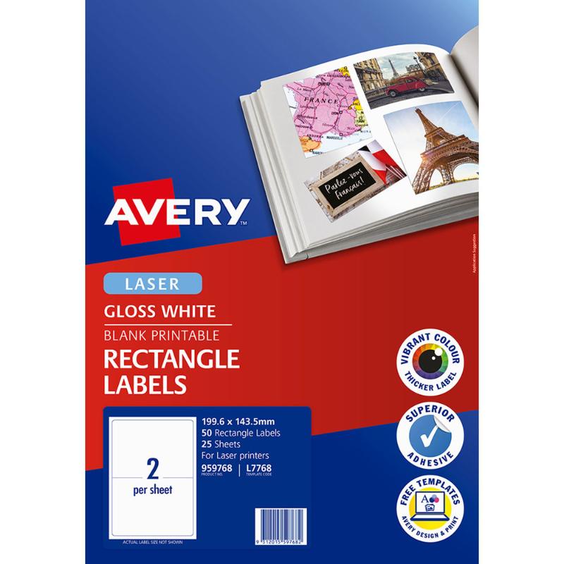 Avery Multi-Purpose Labels L7768-25 200x144mm Laser 2up 25 Sheets