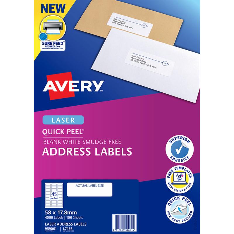 Avery Label L7156-100 58x17.8mm 45up 100 Sheets