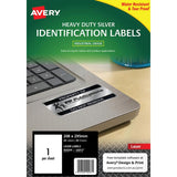 Avery Heavy Duty ID Label L6013 Silver Laser 208x295mm 1up 20 Sheets