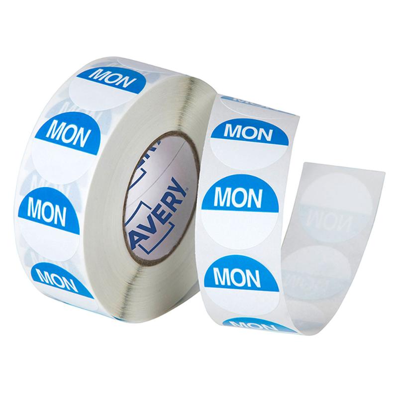 Avery Labels Monday Round Day 24mm Blue White 1000 Roll