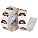 Avery Thursday Round Day Labels 24mm, brown and white, 1000 count for food storage date tracking.