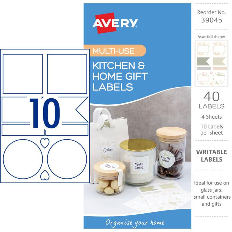 Avery Kitchen & Home Gift Labels Neutral Assorted 10up 4 Sheets