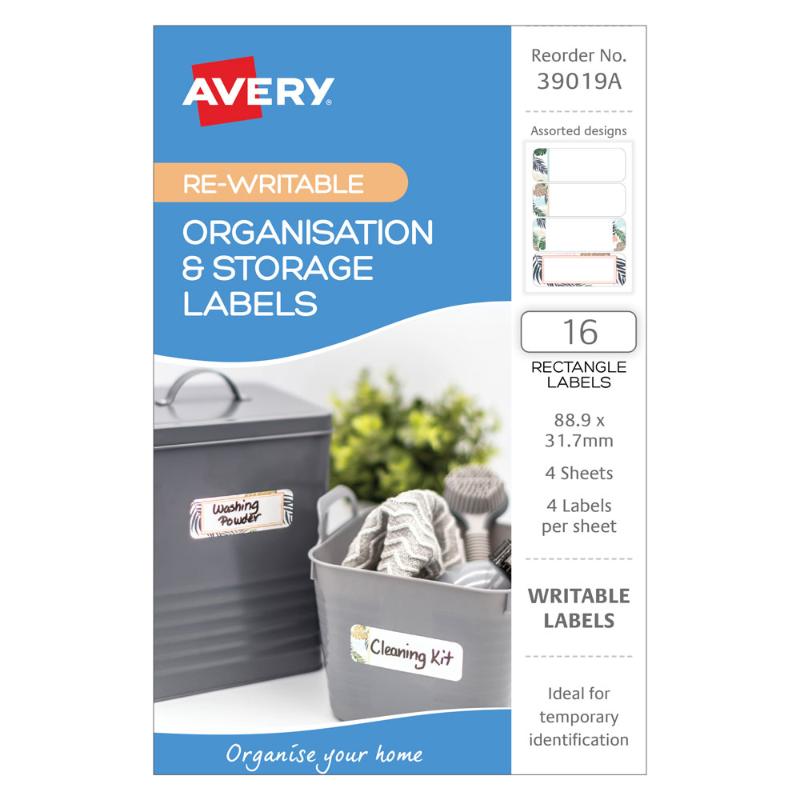 Avery Re-Writable Labels Rectangle 89x31mm 4up 4 Sheets