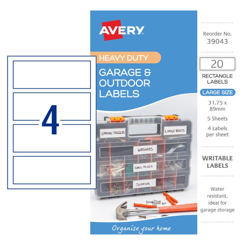 Avery Garage & Outdoor Labels 31x89mm 4up 5 Sheets