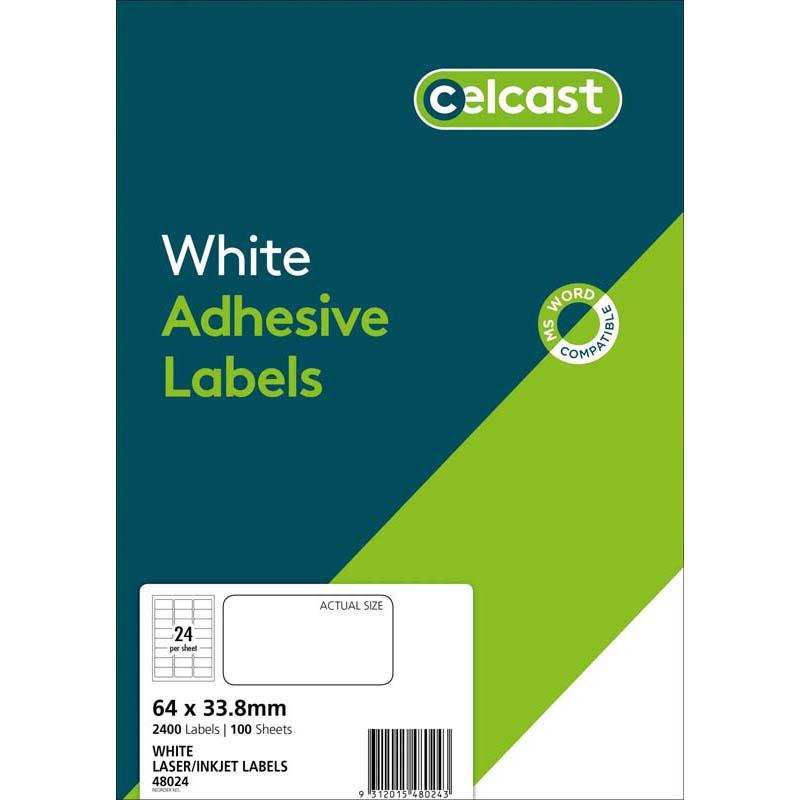 Celcast Labels A4 64x33.8mm 24up 100 Sheets