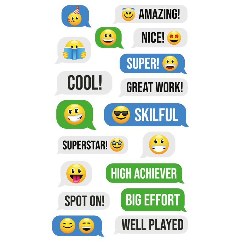 Colorful emoji merit stickers pack for rewarding children’s achievements and good behavior, eco-friendly and engaging.