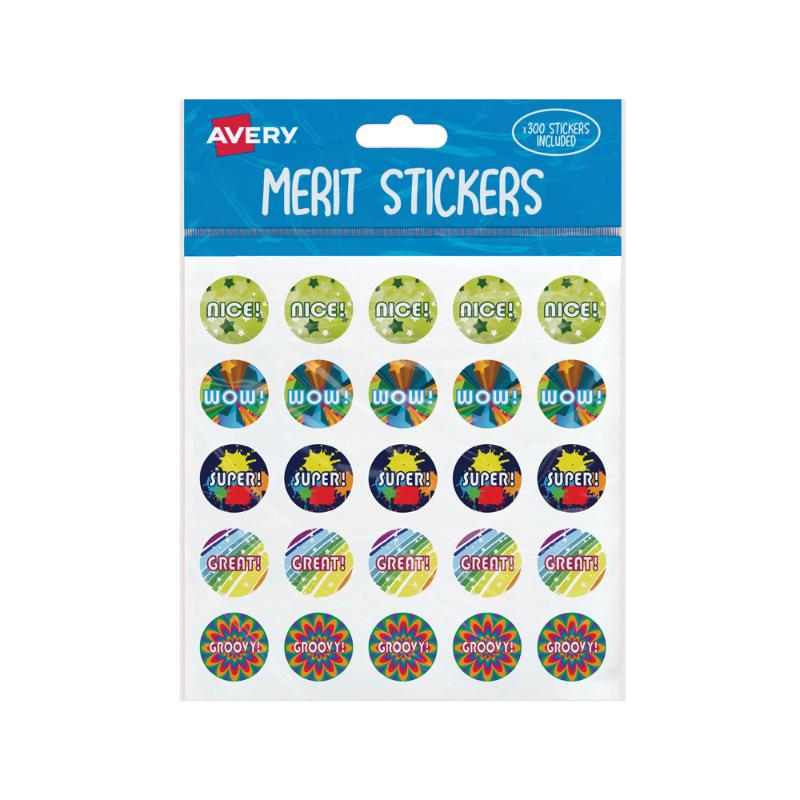 Avery Merit Stickers Assorted Captions 3 Round 22mm 300 Pack